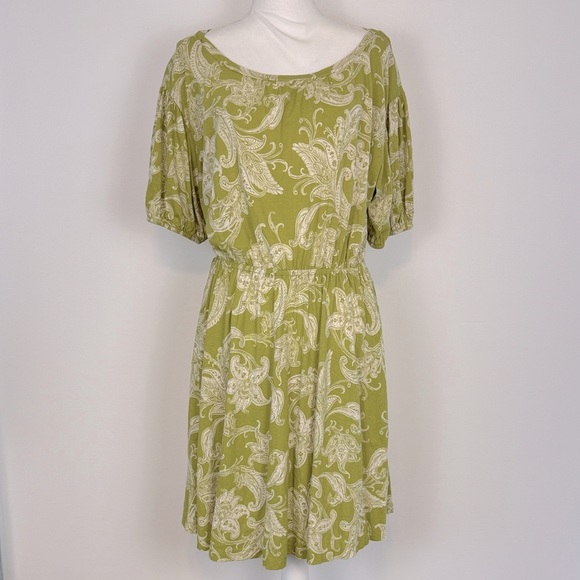 Anthropologie Daily Practice Green Floral Paisley Puff Sleeve Mini Dress. Medium - Picture 2 of 16